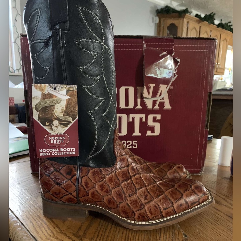 Nocona Fish Print Leather Cowboy Boots